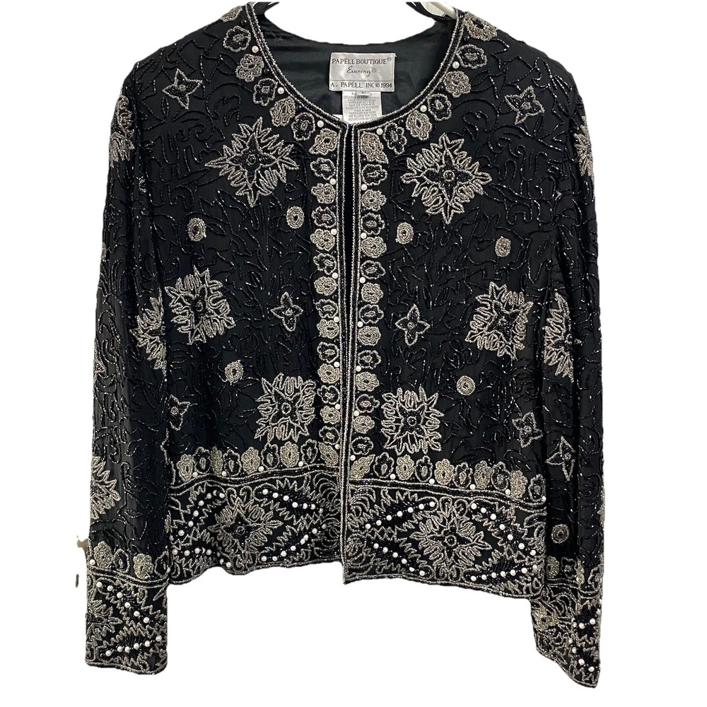 VTG Adrianna Papell Beaded Sequin Black&White Embellished Blazer Dress Jacket L